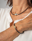 Smooth leather pearl bracelet champagne