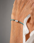 Baby Blue Leather Pearl Bracelet White