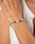 Baby Blue Leather Pearl Bracelet White