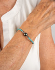 Baby Blue Leather Pearl Bracelet Black Tahiti