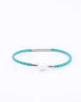 Baby Blue Leather Pearl Bracelet White