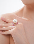 White South Sea Pearl Pink Sapphire Diamond Ring