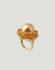 Golden Citrin Diamond South Sea Pearl Ring