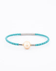 Baby Blue Leather Pearl Bracelet Gold