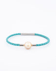 Baby Blue Leather Pearl Bracelet Gold