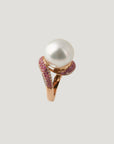 White South Sea Pearl Pink Sapphire Diamond Ring