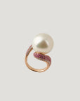White South Sea Pearl Pink Sapphire Diamond Ring
