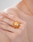 Golden Citrin Diamond South Sea Pearl Ring